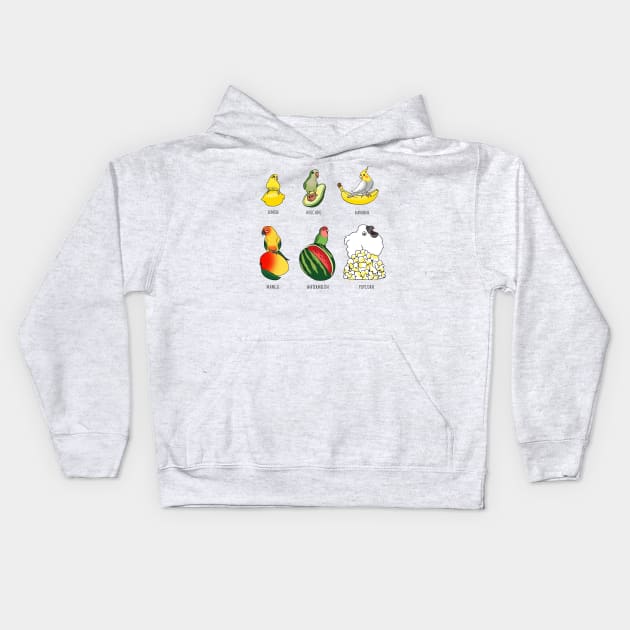 Parrot Fruit doodle Kids Hoodie by FandomizedRose